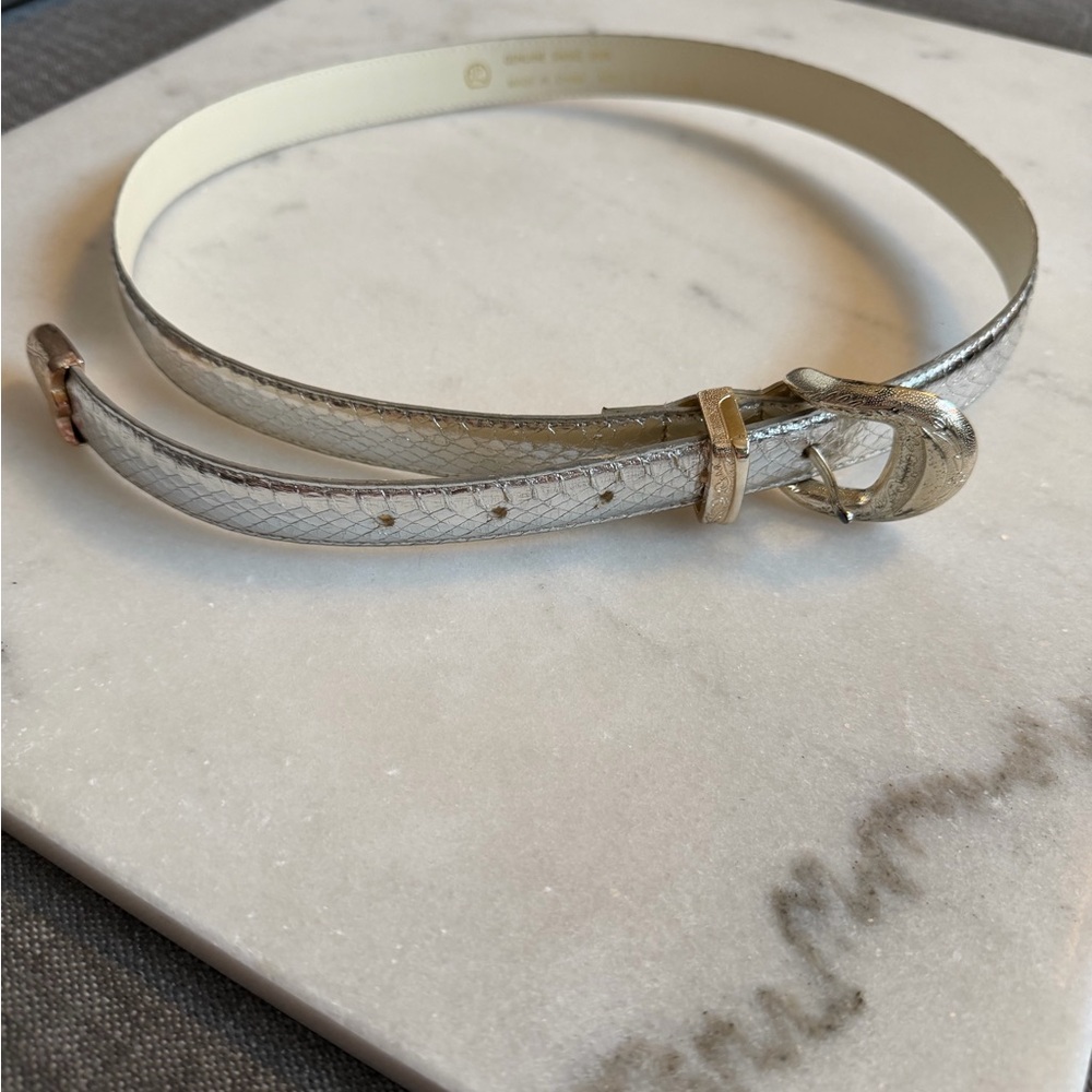 Vintage Genuine Snakeskin Leather Skinny Belt Women Medium/Large Silver & Gold